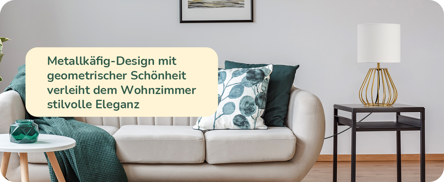 EDISHINE Настільна лампа, сучасний дизайн, індустріальний стиль, Е14 цоколь, вінтажна, для спальні/вітальні, бежево-чорна (льон + золото)