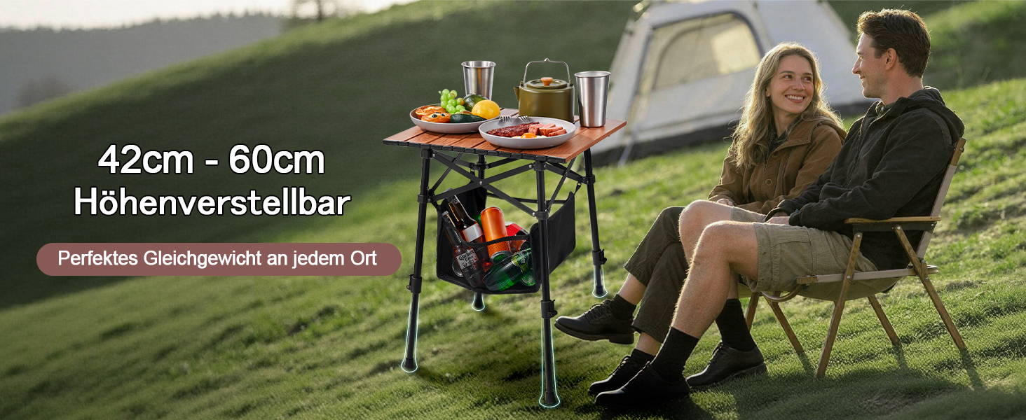 Складний алюмінієвий стіл для кемпінгу Odoland з регульованою висотою та сумкою для зберігання 46x42x42-60 см