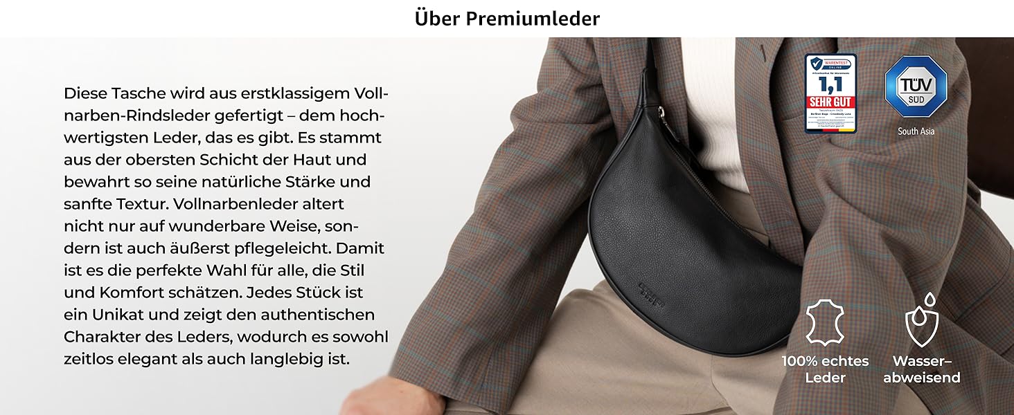 Сумка через плече Berliner Bags Luna, шкіряна напівмісяць, чорна. Жіноча сумка-багет