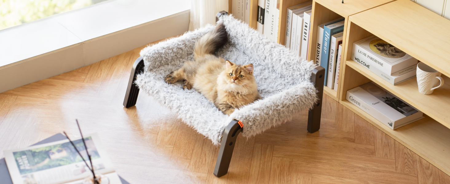 MEWOOFUN Dog Sofa Dog Bed Elevated - Dog Beds for Small and Medium Dogs with Non-Slip Bottom, Breathable Puppy Bed with Removable Cushion, Cat Sofa 61 x 53 x 28 cm, Brown