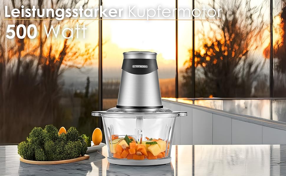 Електричний подрібнювач Multizerkleinerer Blitzhacker 500W 1,8L: універсальний кухонний комбайн для приготування дитячого харчування, горіхів, овочів, фруктів та м'яса. Скляна чаша.