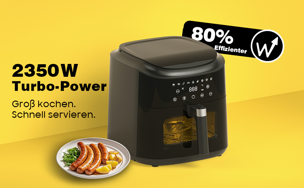 Аерофритюрниця XXL 9л Heißluftfritteuse - 2350W, 9 програм, LED дисплей, підтримання тепла, металевий внутрішній контейнер