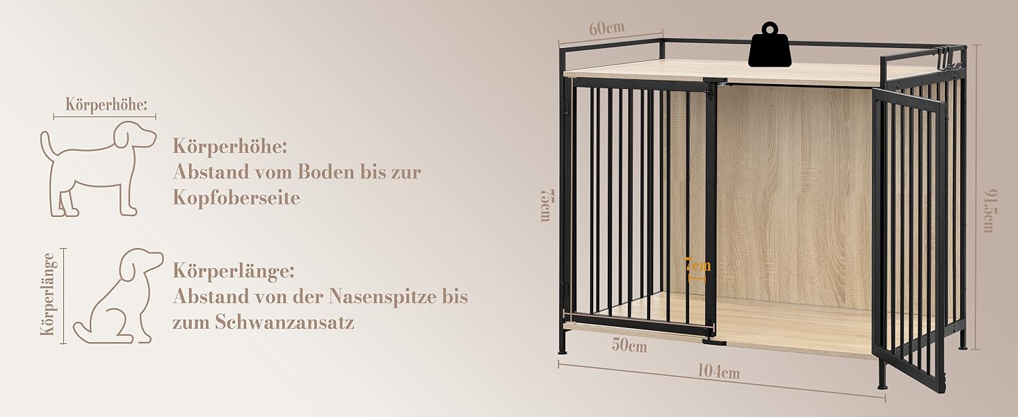 Клітка для собак EUGAD з дерева, переносна будовушка для дому, XXL, для малих/середніх собак, 104x92x60 см, міцна