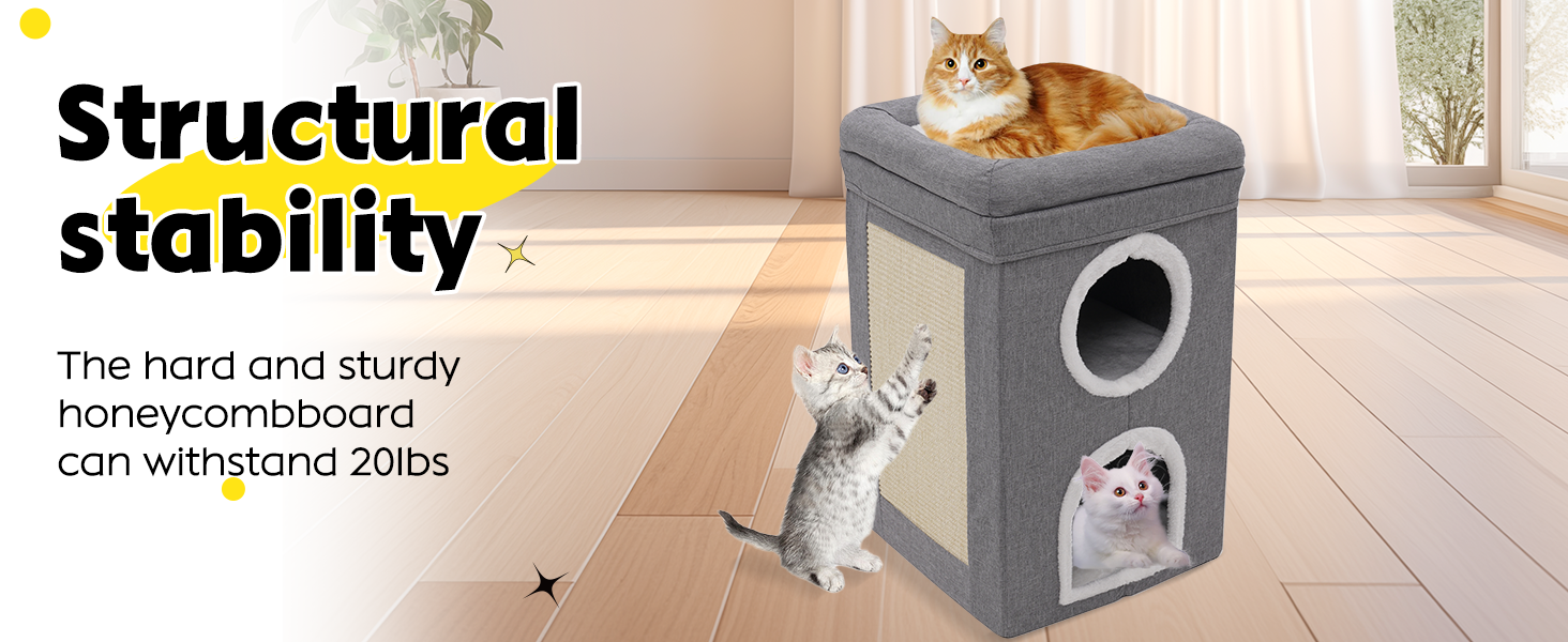 Сірий кубічний будиночок-печера для котів, 3-ярусний, великий, для дому, для маленьких та середніх котів