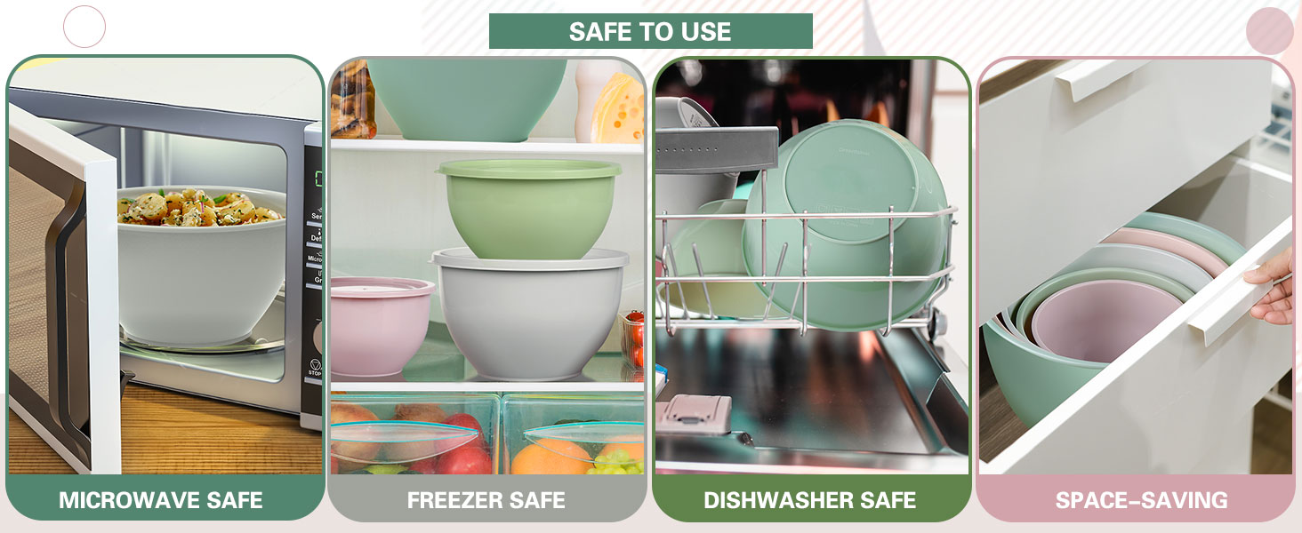 Набір салатниць з кришкою, набір мисок для перемішування з пластику, складні миски для кухні, великий набір мисок, сервіровочні миски ідеальні для змішування та подачі, BPA-free, світло-сірий