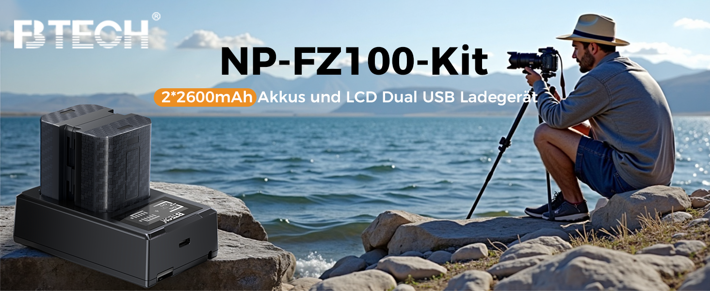 Акумулятор BTECH NP-FZ100 2600mAh (2 шт.) з USB-зарядним пристроєм для камер Sony з акумулятором NP-FZ100