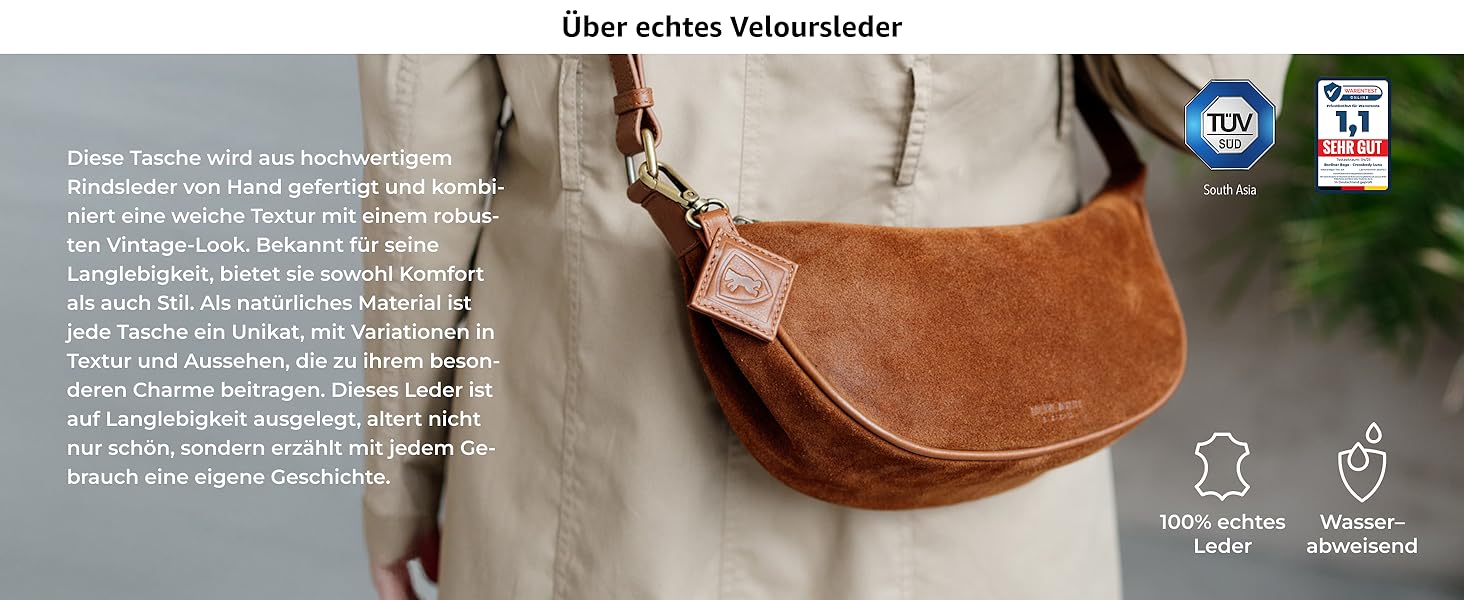 Сумка через плече Berliner Bags Luna, шкіряна жіноча напівмісяць, коричнева замша