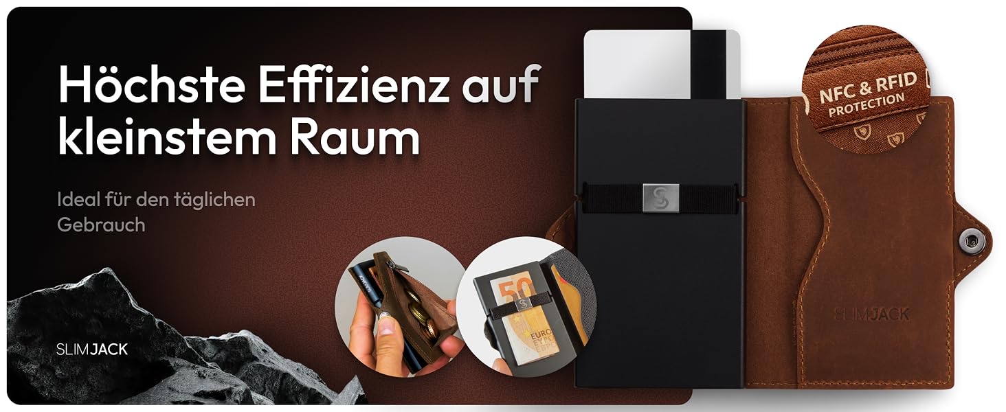 Slimjack Smart Wallet: чоловічий гаманець з RFID-захистом, алюмінієвий картхолдер та відділенням для монет (світло-коричневий)