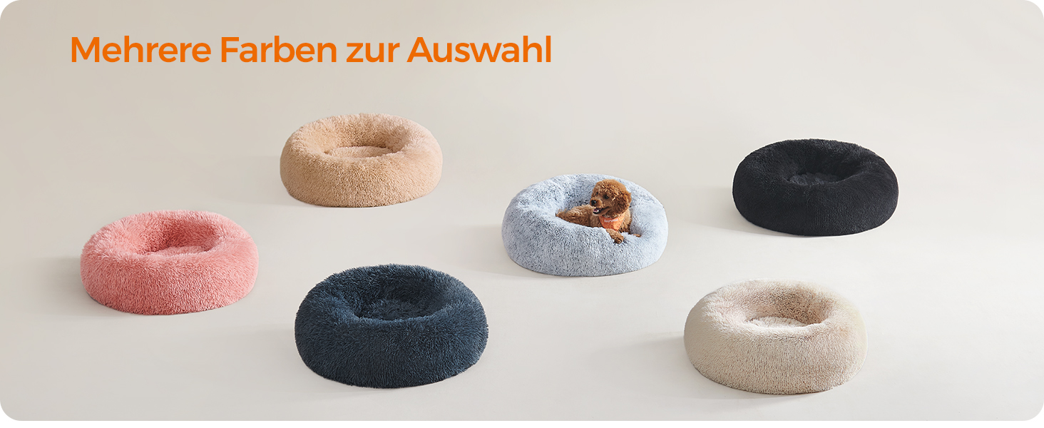 Крісло-лежанка для собак та котів Feandrea, м'яке, у вигляді подушки-донуту, 60 см, Ombré-Grey, знімний наповнювач, довгий плюш, 70x70x20 см, верблюжий колір