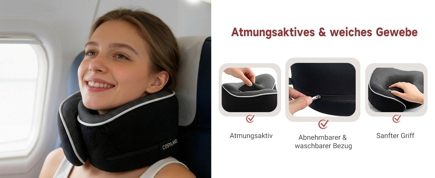 Подушка для шиї COSYLAND для літака та авто - Memory Foam, 360° підтримка, регульована, чорна. З маскою для сну та берушами