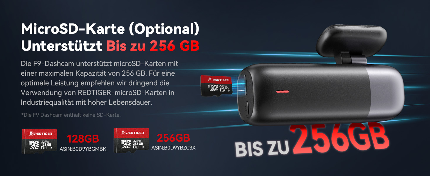Автомобільний відеореєстратор REDTIGER 4K Ultra HD (передній та задній), GPS, 5.8GHz WiFi, нічний режим, режим паркування, підтримка карт пам'яті до 256ГБ, модель F9