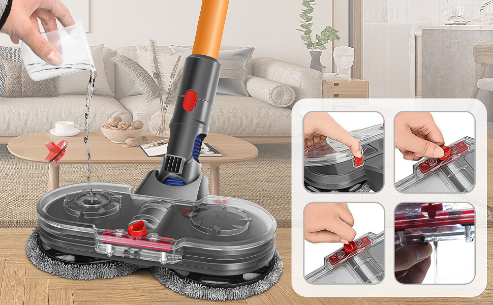 Електричний насадка для миття підлоги Dyson V11/V10/V8/V7/V15 - комплект з 12 мікрофібрами та знімним баком для води