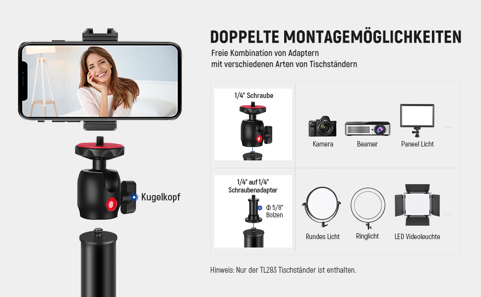 Тримач для камери NEEWER TL283: штатив для столу, мікрофонний важіль, підставка для смартфона та веб-камери, червоний