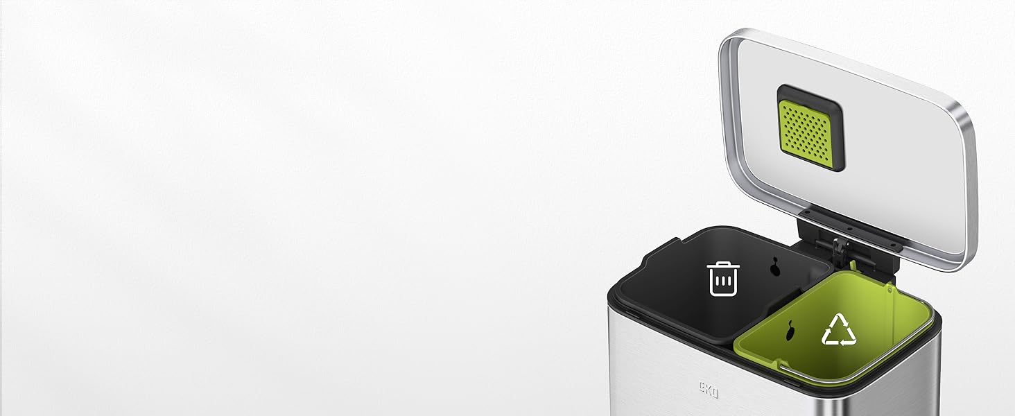 Відро для сміття EKO Madison 30L з висувним контейнером, м'яким закриттям кришки, стійке до відбитків пальців, нержавіюча сталь, прямокутне, з 20 мішками для сміття (25L+20L)