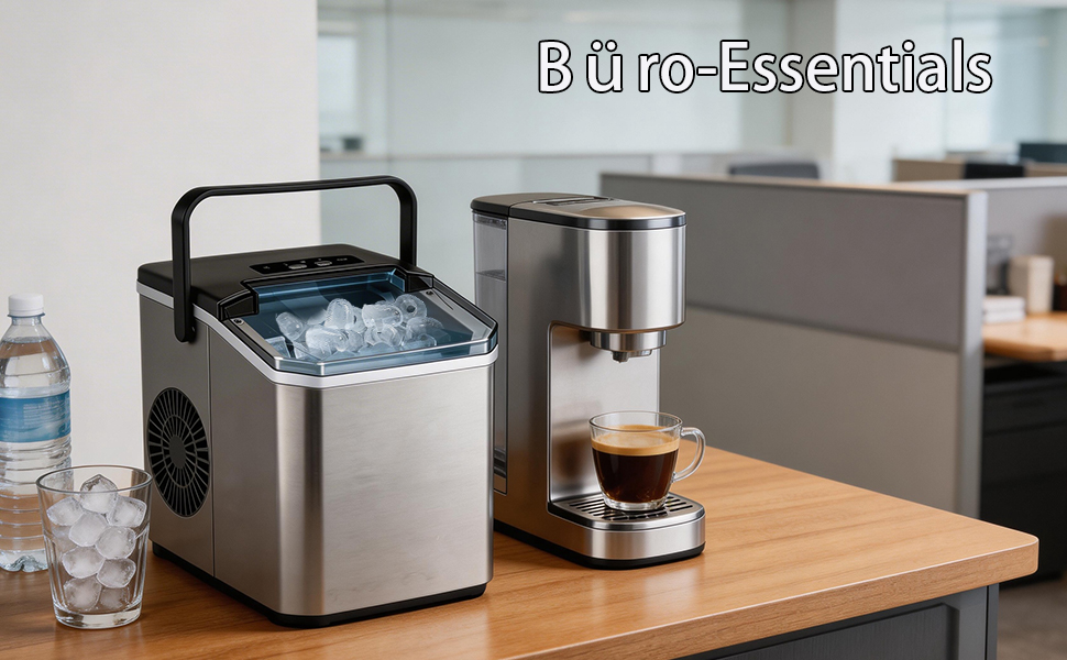 Льодогенератор Eiswürfelmaschine 24 год, 9 кубиків за 6 хв, 2 розміри льоду (Bullet), самоочищення, 14 кг, ручка, лопатка, кошик для вечірок, офісу, кемпінгу