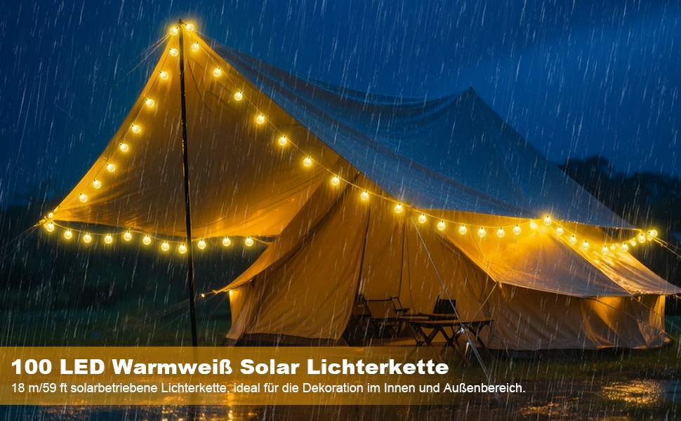 Сонячна гірлянда для вулиці, 100 LED, 15+3м, IP65, 8 режимів, тепле світло