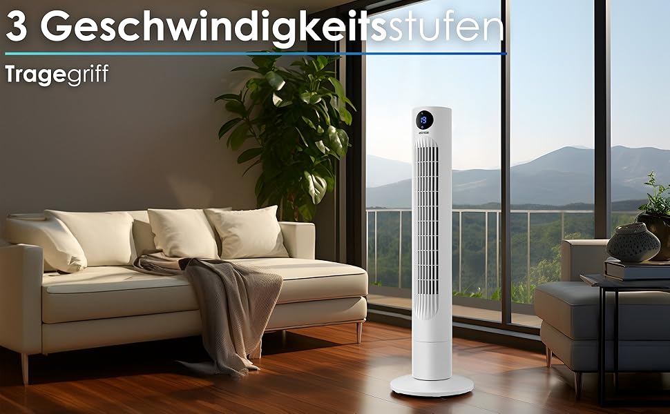 Вентилятор Tower Echo – тихий, з пультом, LED-дисплеєм та таймером 12 год