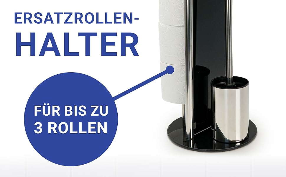 Набір для туалету WENKO Ravina 3в1 з нержавіючої сталі (тримач туалетного паперу, щітка, тримач щітки), 20 x 70 см, сріблястий/чорний