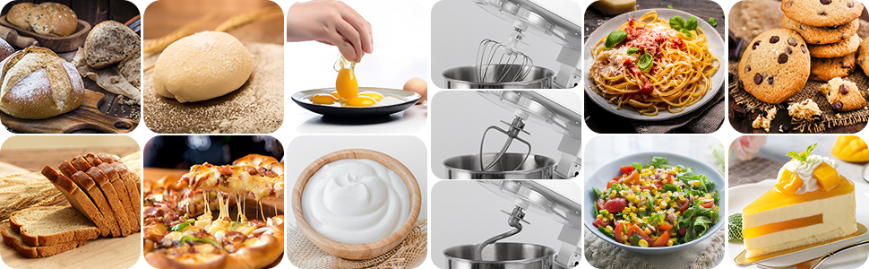 Кухонна машина-міксер з нержавіючою чашею, 6 швидкостей, для замішування тіста та збивання