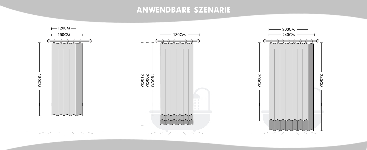 Шторка для душу MIULEE 180x200 см, зелена, водовідштовхувальна, антигрибкова, текстильна, для ванни та душу, з 12 кільцями