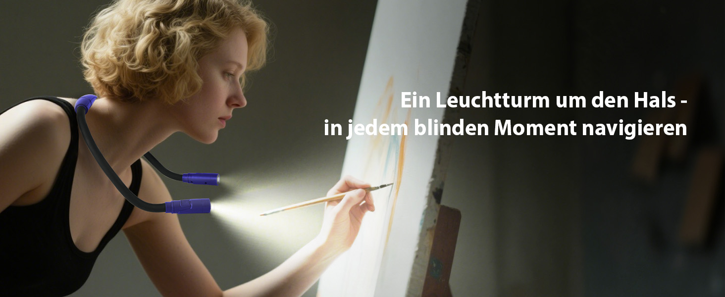 LED лампа на шию LUXJET для читання, в'язання, ремонту - акумуляторна, 3 кольори світла, регульована яскравість (темно-синій)