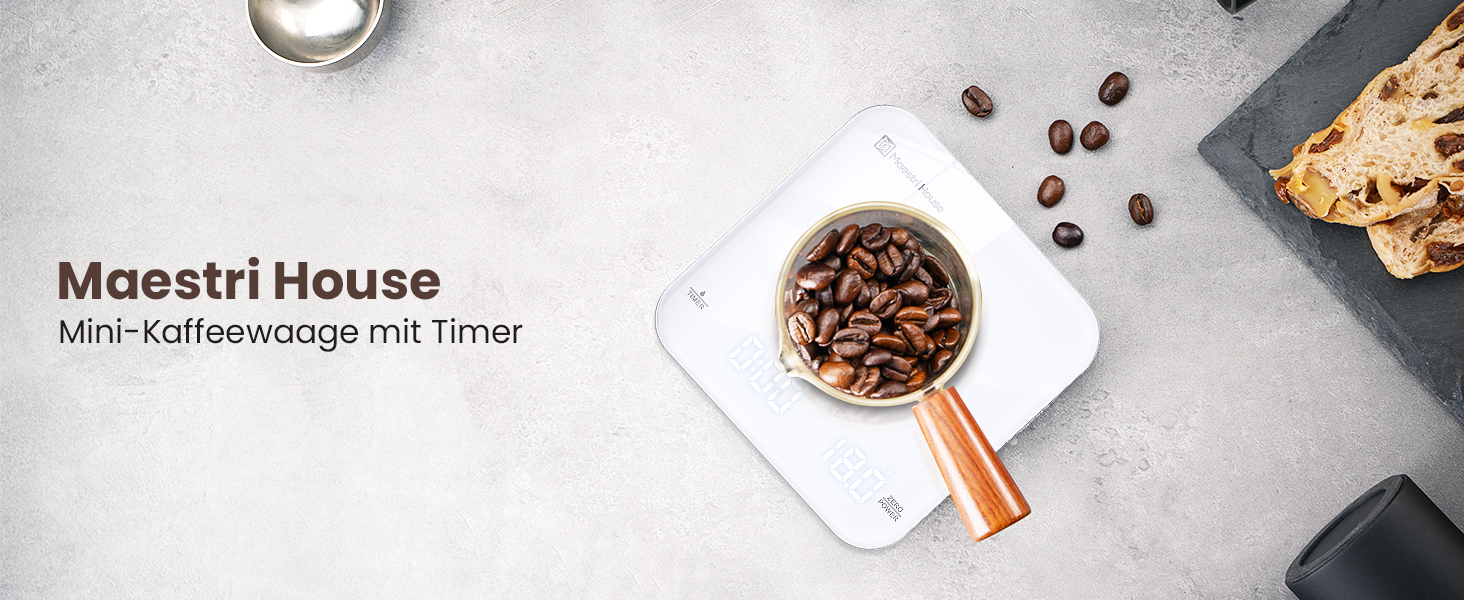 Maestri House Mini Espresso Scale with Timer - Rechargeable 2kg/0.1g Digital Kitchen Scale for Espresso & Pour Over Coffee - Portable & Accurate
