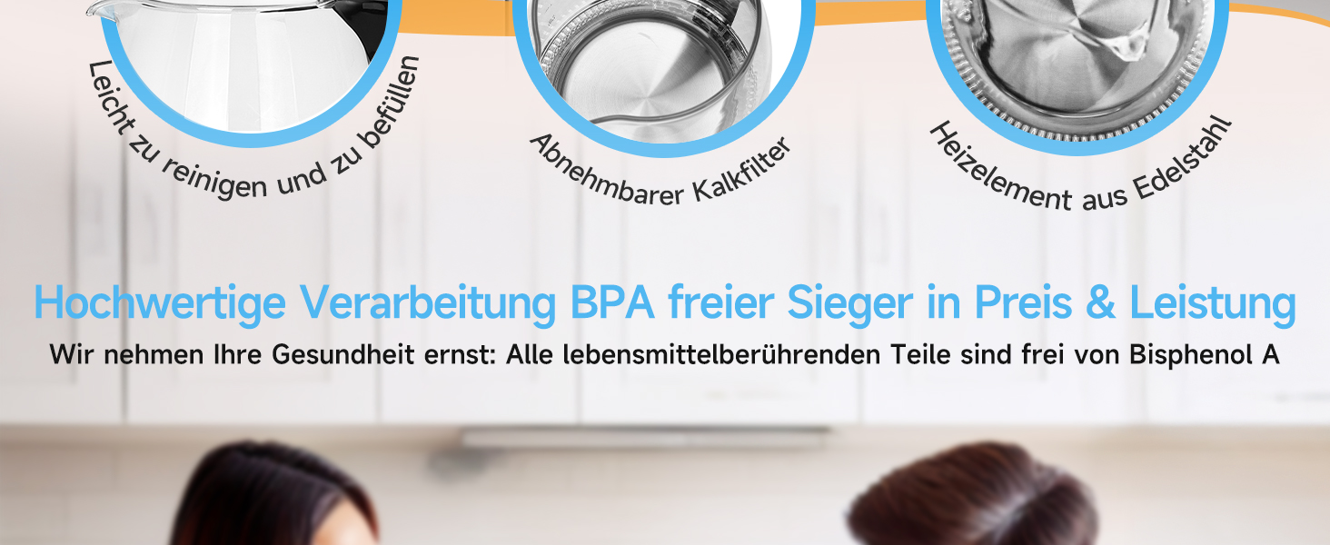 Електричний чайник Aigostar Adam 2 шт., 1.7 л, 2200 Вт, зі скляною колбою, LED-підсвічуванням, без BPA, з фільтром від накипу, чорний