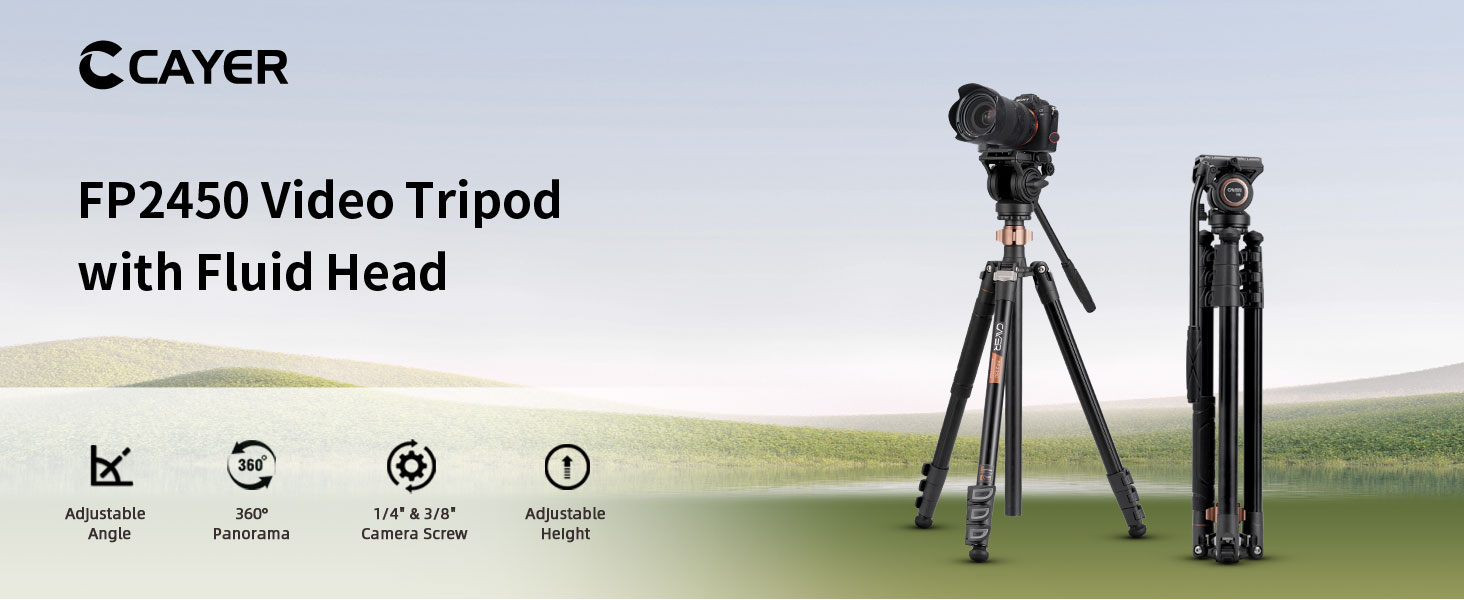 Штатив відео Cayer FP2450 з плинною головкою, 75 дюймів, алюміній, 4 секції, компактний, перетворюється на монопод, для DSLR, до 6 кг