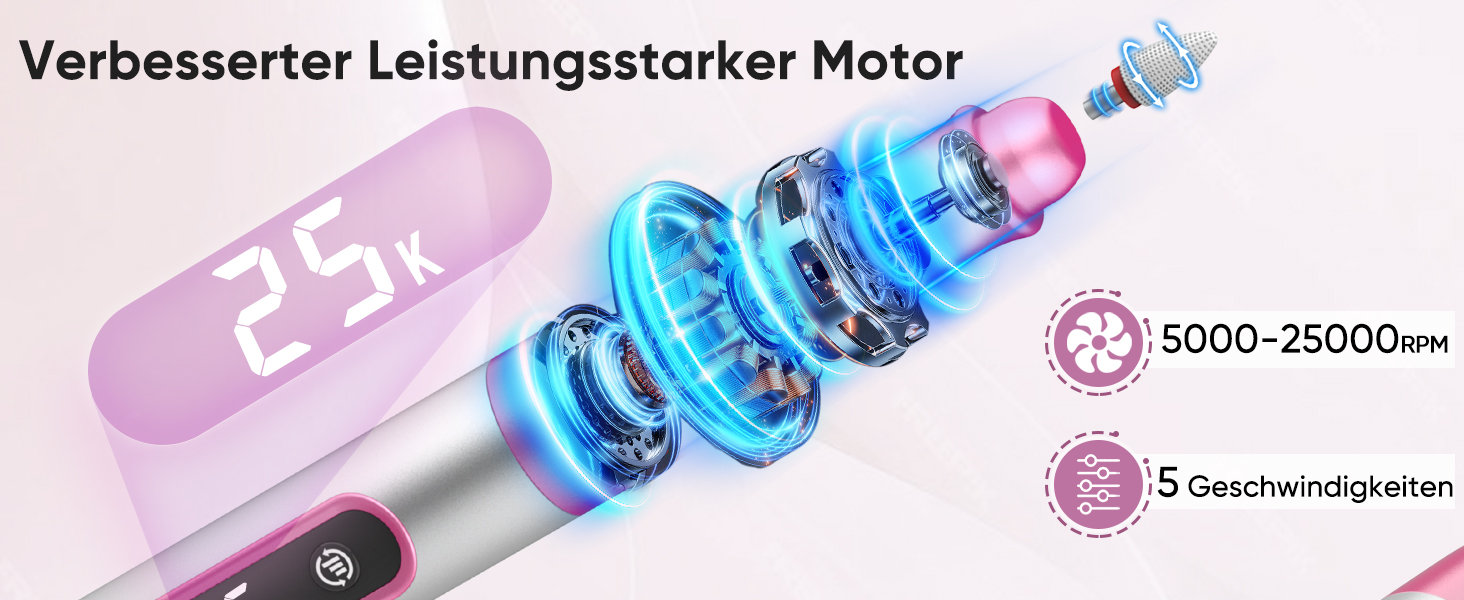 Електричний фрезер для нігтів Nagelfräser Kabellos 13 в 1: 5 швидкостей, 25000 об/хв, USB, для гель-манікюру