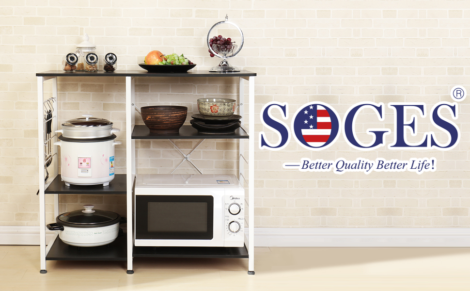 Стійка для мікрохвильової печі та кухонні полиці Soges 3 яруси, чорний (171-BK)