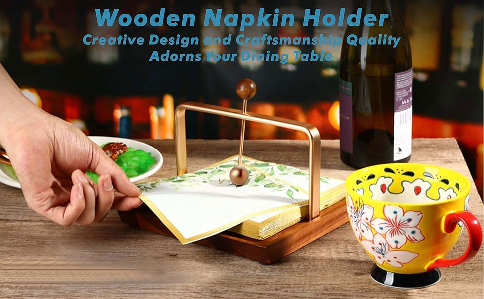 Napkin Holder, Wooden Napkin Holder for Table, Rustic Napkin Holder for Paper Napkins, Flat Napkin Holder with Salt and Pepper for Bar, Kitchen, and Dining Room Décor