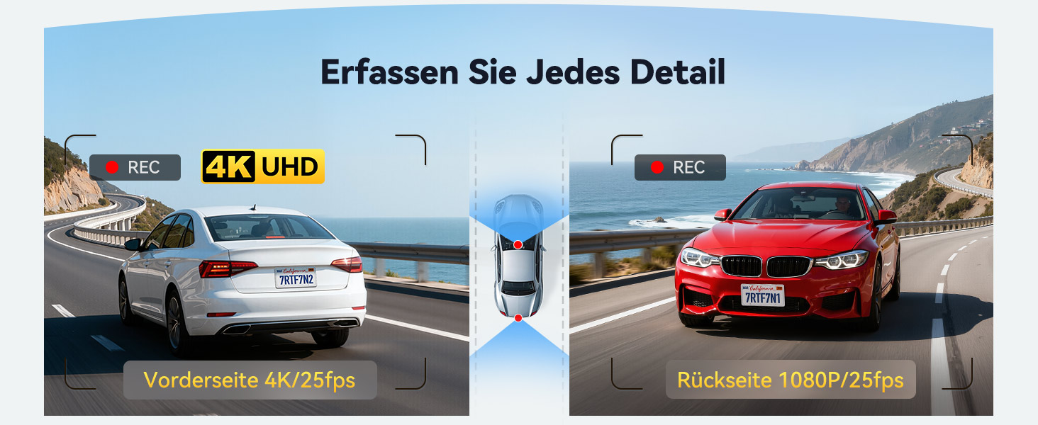 Автомобільний відеореєстратор REDTIGER F7N 4K з WiFi та GPS, передня камера 4K/2.5K, задня 1080P, кут 170°, моніторинг паркування, карта пам'яті 64ГБ у комплекті