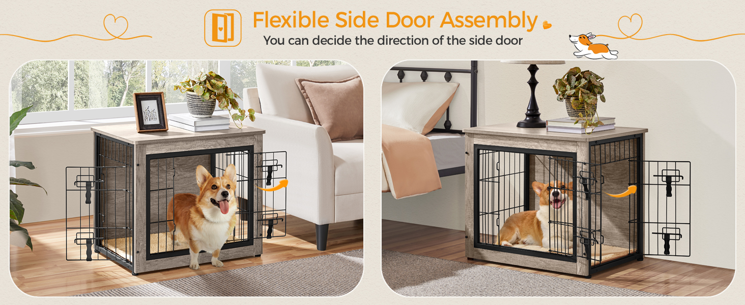 Yaheetech Modern Dog Crate Furniture with Blanket & 2 Doors - Indoor Wooden Dog House for Living Room - Grey, 69x51x61 cm