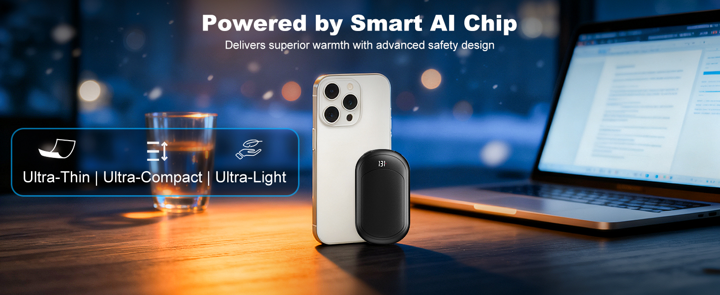 Електричний грілка для рук Macchiatto 2 шт., багаторазовий, 3200mAh, 3 рівні нагріву, до 55°C, чорний