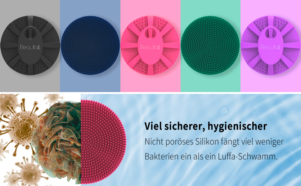 Силіконова щітка для тіла BEAUTAIL, м'яка пілінг-щітка для тіла, для жінок та чоловіків, чутлива шкіра, чорна