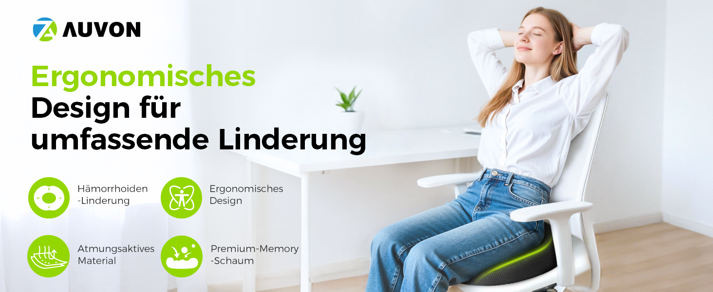 Ортопедична подушка для сидіння AUVON кругла з подвійною U-подібною формою та нахилом для полегшення навантаження на стегна, подушка для геморою, офісне крісло, автомобіль, сидіння, підвищує комфорт сидіння, покращує кровообіг, полегшує куприк