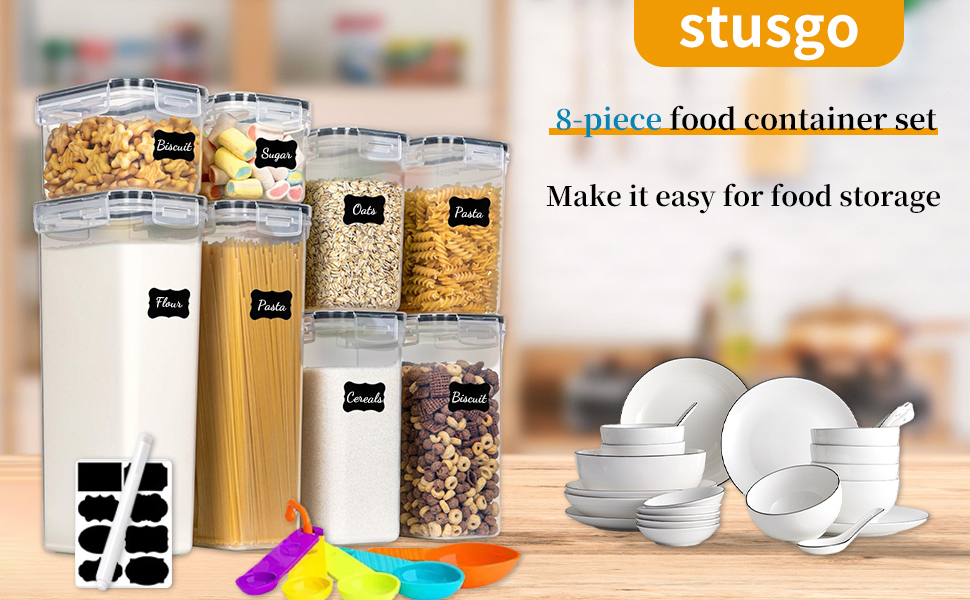 Набір контейнерів для зберігання STUSGO 42er, 8 шт. - прозорі пластикові контейнери для крупи, борошна та цукру