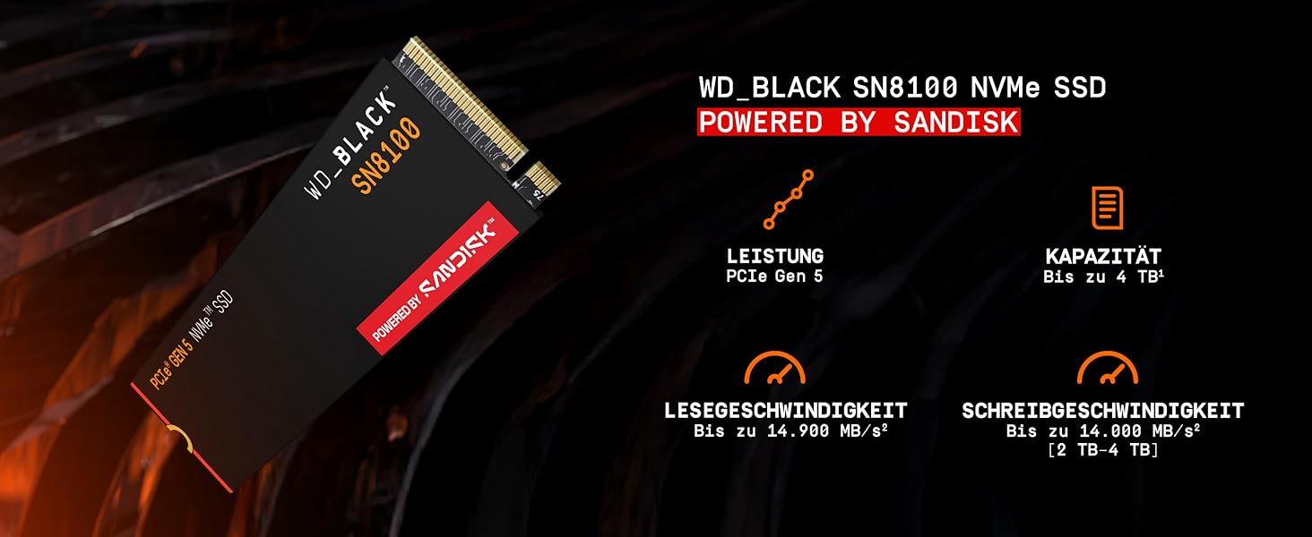 SSD WD Black SN8100 1TB PCIe 5.0 NVMe M.2 - Швидкість до 14900 МБ/с