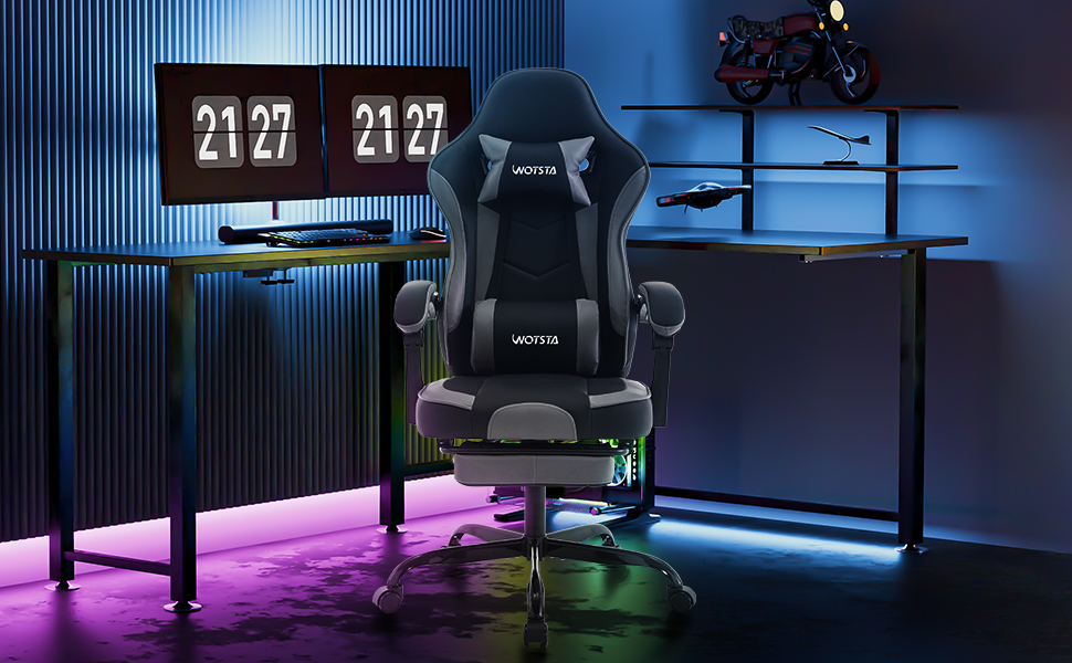 Геймерське крісло Ergon Gaming з підставкою для ніг, ергономічне, для комп'ютера, з підтримкою попереку, темно-сіре/чорне