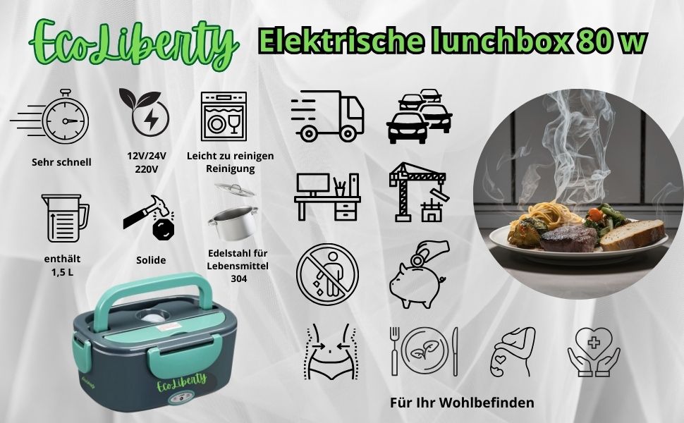Електрична ланчбокс EcoLiberty 80W з підігрівом, 12/24/220V - для офісу, авто, вантажівки