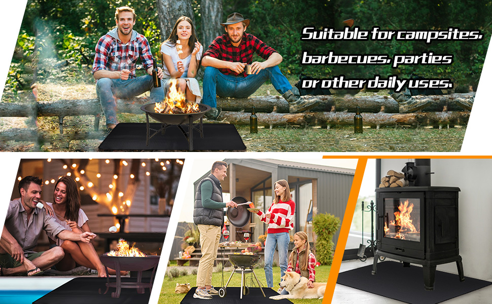 Вогнетривкий килимок для гриля та мангала ROCKY&CHAO, захисна підкладка з скловолокна та алюмінію 152x107 см для кемпінгу та тераси