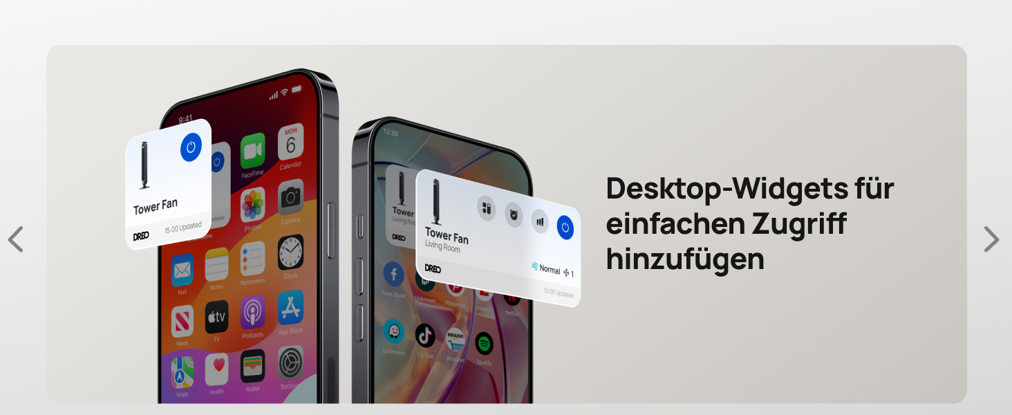Дрео розумний вентилятор з мотором DC 20dB, 11 м дальность, з пультом керування, 9 режимів, 4 моди, 90° осциляція, голосове керування, таймер 12H, Wi-Fi, для спальні
