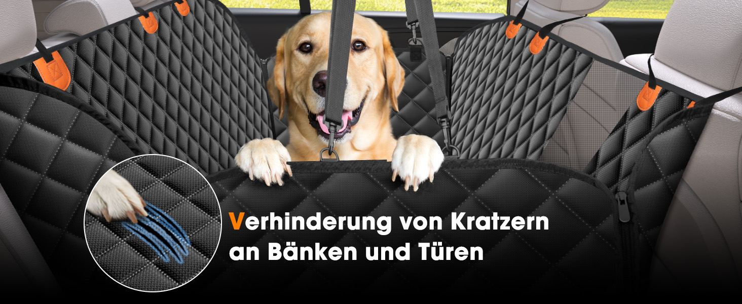 JOEJOY Dog Car Seat Cover - Waterproof & Scratch-Resistant Back Seat Protector with Side Flaps & Window, for Cars, Vans, SUVs - 135x144cm - Black
