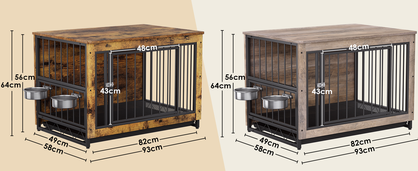 Дерев'яна собача будка/переноска для дому, 93x64x58 см, з піддоном та мисками, для собак середніх та маленьких порід (до 40 кг), білий/сірий колір