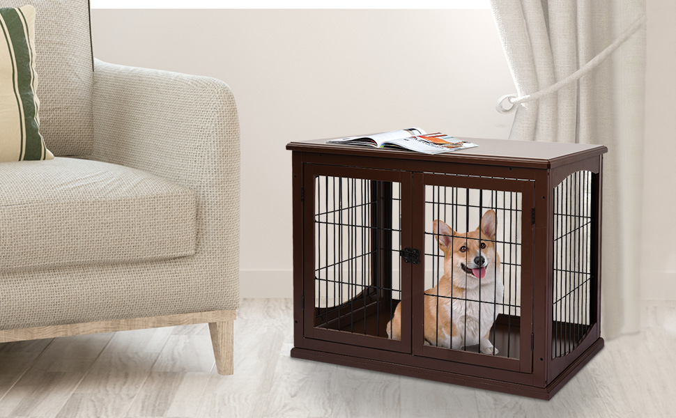 Клітка для собак PawHut: міцна будка з 2 входами, замок, для маленьких собак, коричнева, 58,5 x 81 x 66 см
