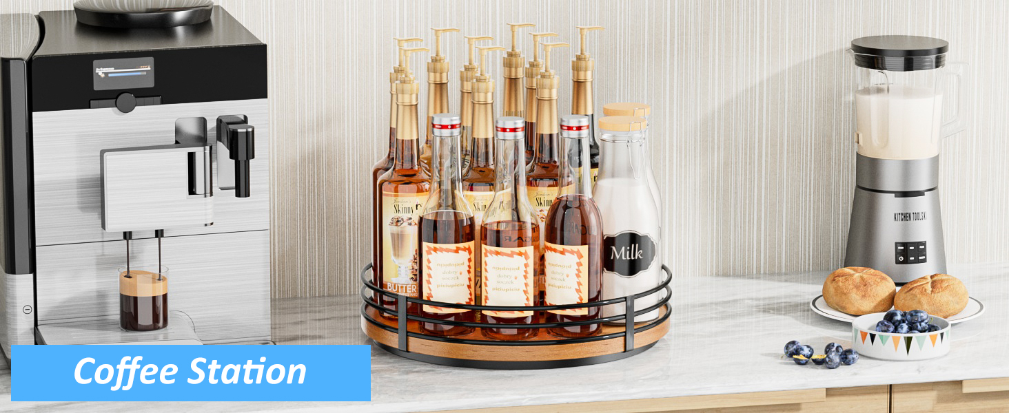 Wooden Lazy Susan Turntable Organizer, round, for cabinet, kitchen, countertop, pantry, dining table, bathroom, cafe, bar, spice storage, home decor