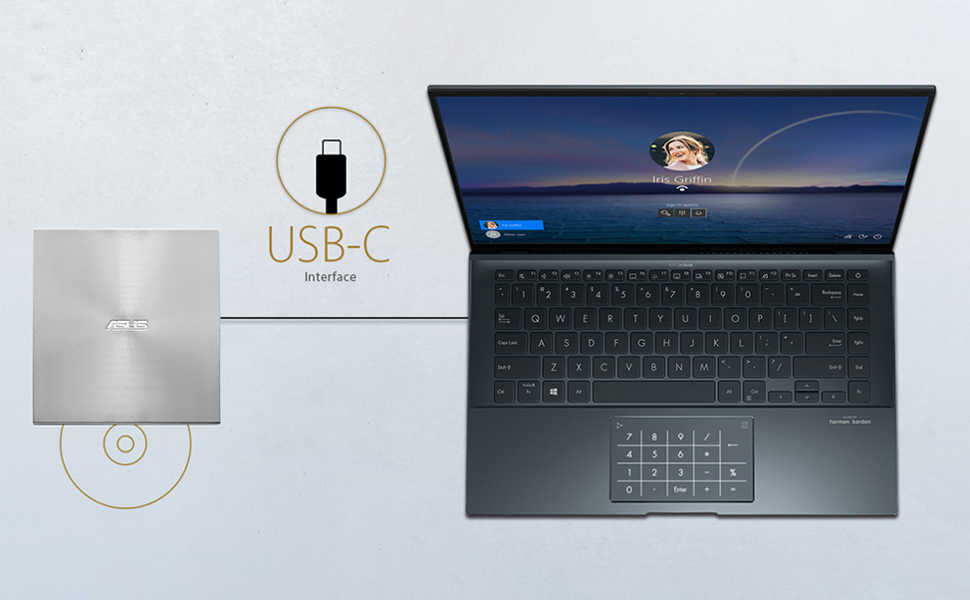 Зовнішній DVD-записувач Asus ZenDrive U9M з USB-C, золотистий