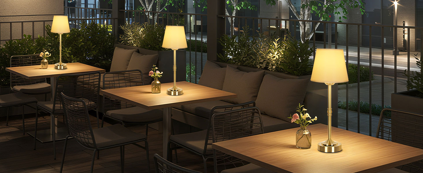 OUTON Настільна лампа 2 шт. Бездротова, диммер, 3 кольори світла, 4000mAh, USB-C, 60 годин роботи, акумуляторна, золота для спальні, вітальні, їдальні