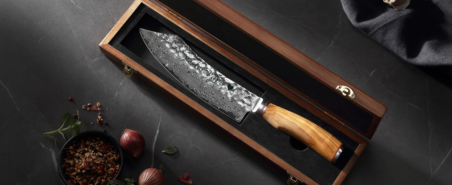 Zayiko Minami Premium: ніж з дамаської сталі з 12 см лезом, ручка з оливкового дерева | Кухонний ніж для професійних кухарів