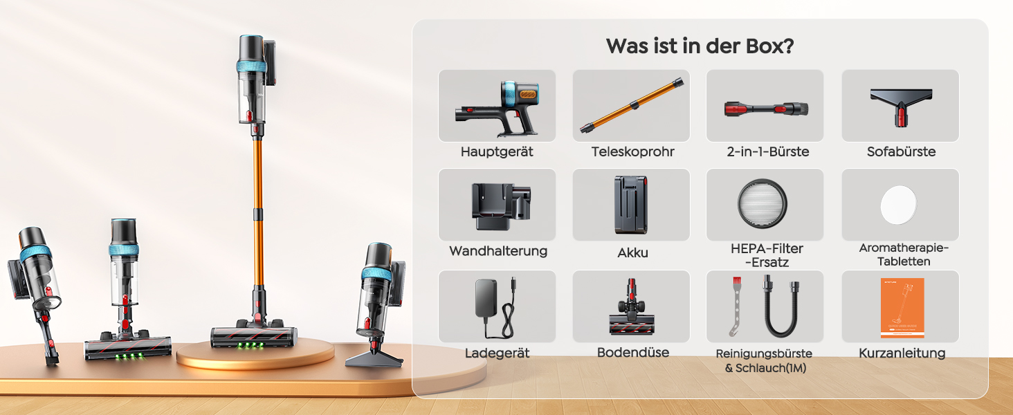 Бездротовий акумуляторний пилосос 50KPA/600W/65Min з висувною шланговою насадкою, док-станцією, автоматичним режимом, антизаплутувальною турбощіткою та багаторівневою фільтрацією для килимів/твердих поверхонь/автомобіля, золотий